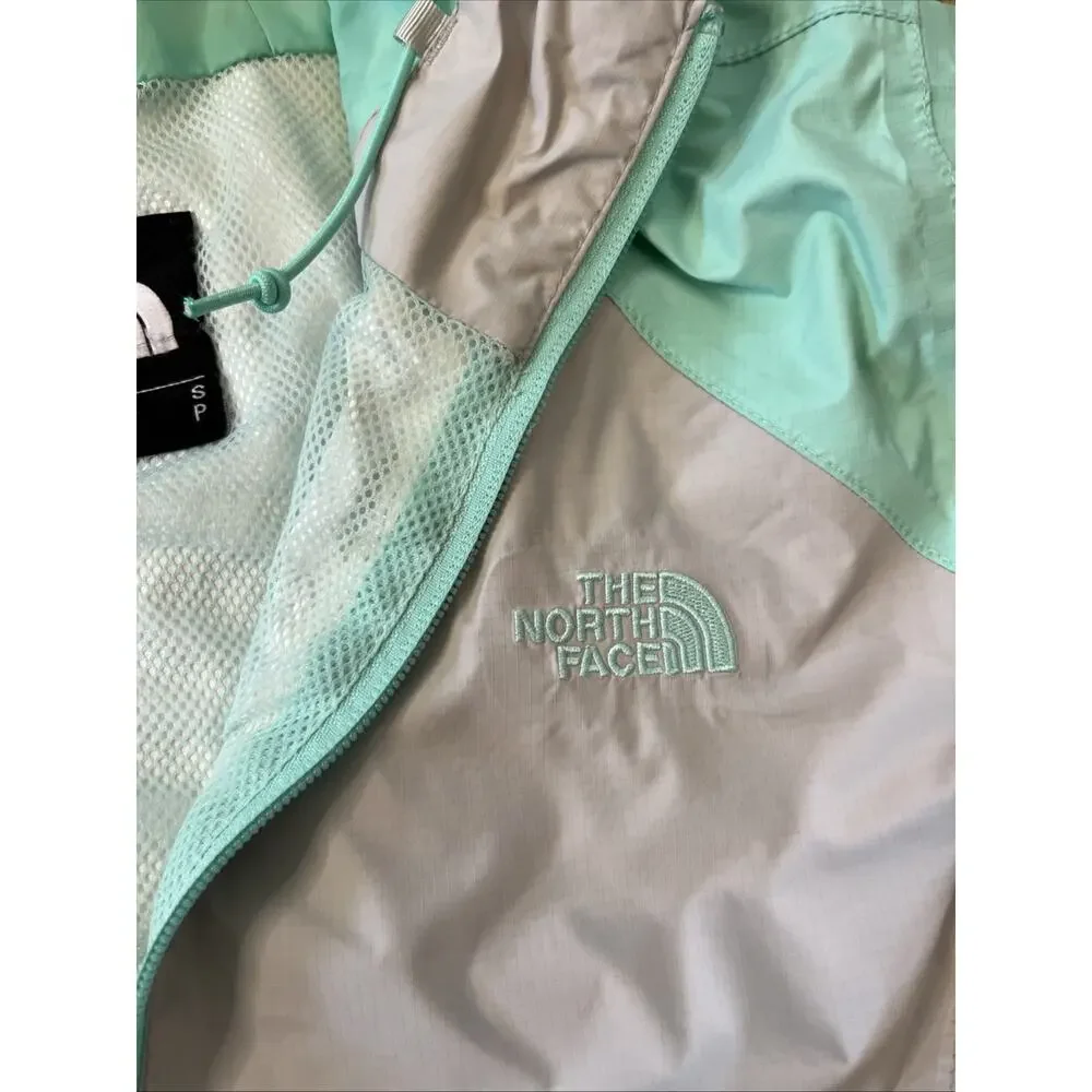 The North Face Jacket Womens S Full Zip Windbreaker Rain Coat Teal Gray Classic